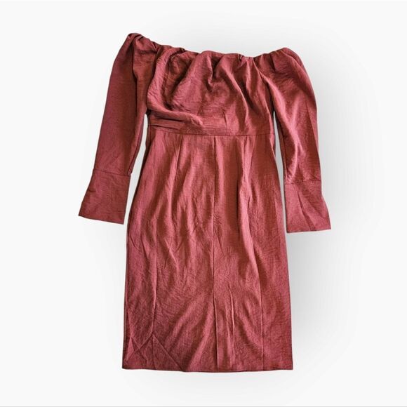 Future Collective Reese Blutstein Off Shoulder Long Sleeve Midi Dress in Rust 14 - Picture 5 of 11